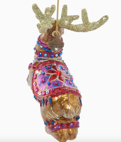 Jay Strongwater Leader of the Pack Glass Reindeer Ornament