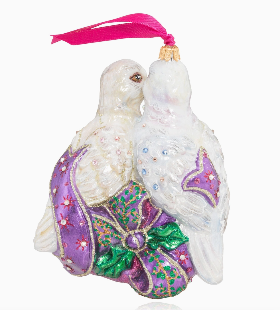 Jay Strongwater Two Turtle Doves Glass Ornament – 12 Days of Christmas