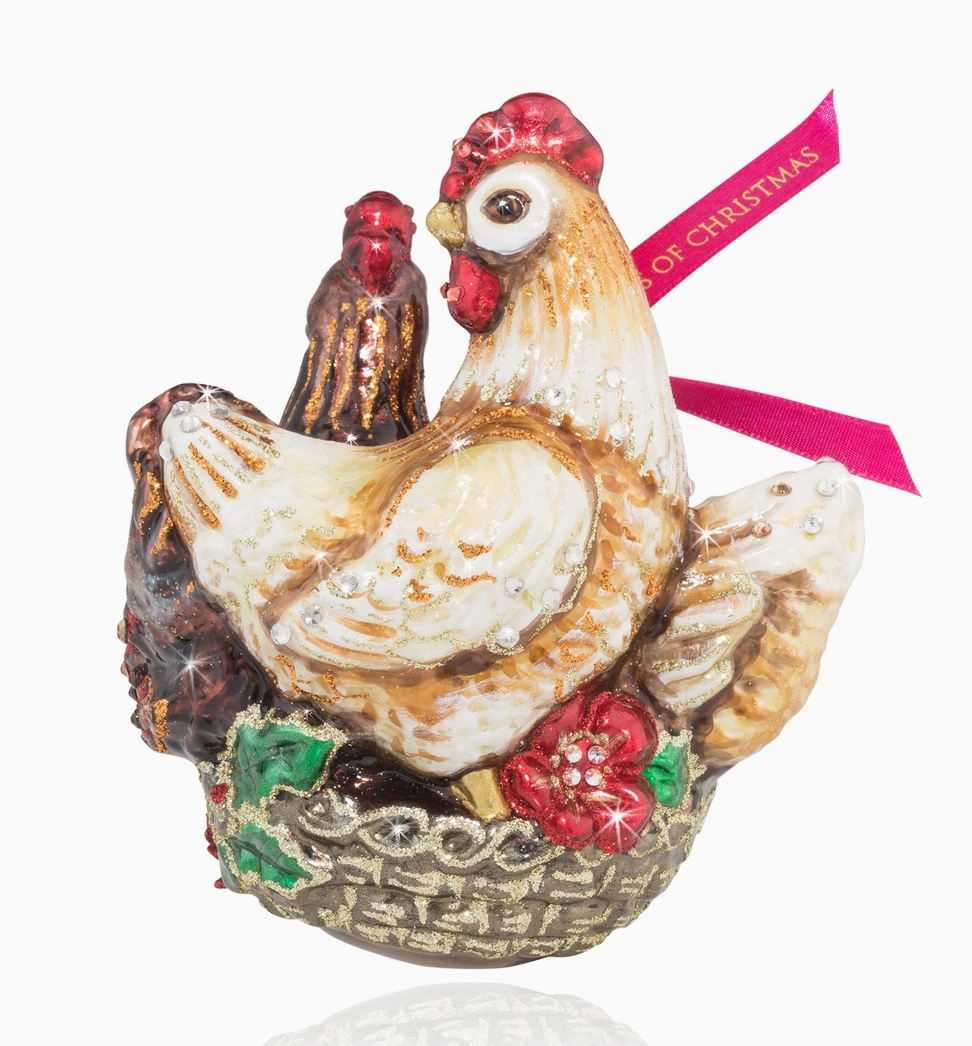 Jay Strongwater Three French Hens Glass Ornament – 12 Days of Christmas