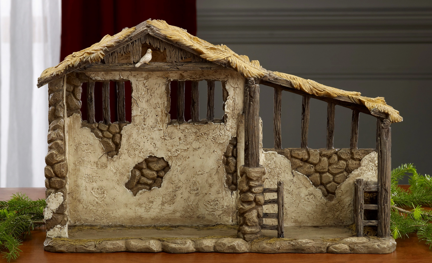 Three Kings Real Life Nativity 16-Piece Set with Lighted Stable – 14"