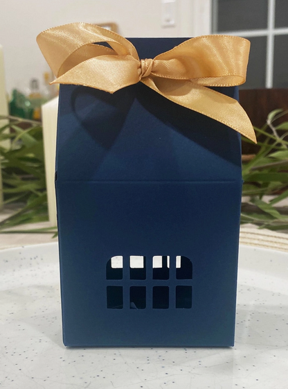 Navy House Shaped Favor & Gift Boxes with Gold Ribbon – Set of 24
