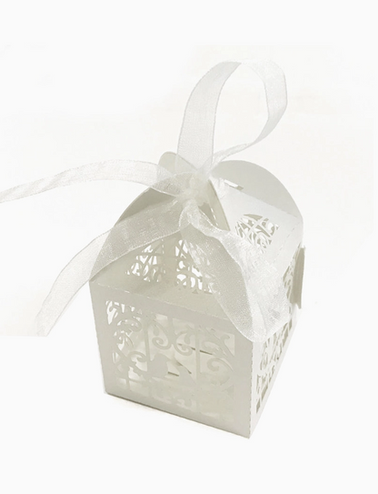 Love Birds Laser Cut Wedding Favor Boxes with Ribbon – Set of 50