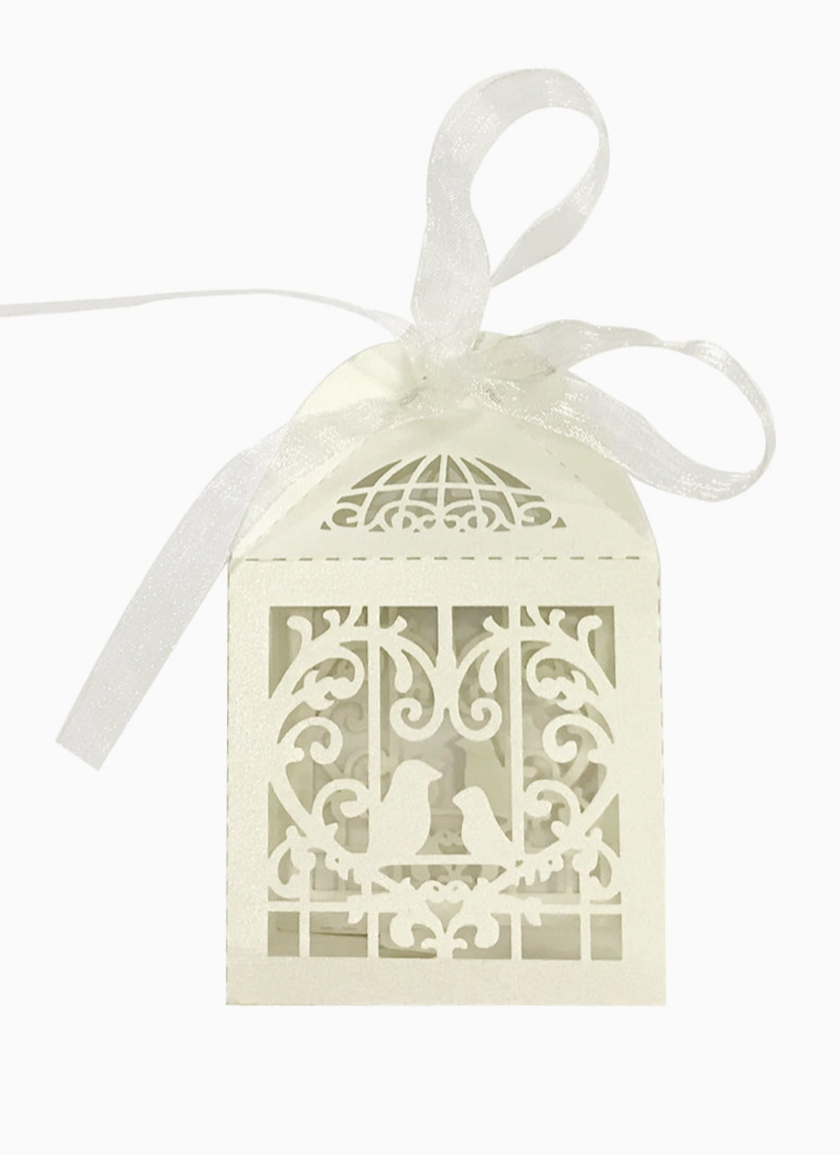 Love Birds Laser Cut Wedding Favor Boxes with Ribbon – Set of 50