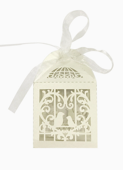 Love Birds Laser Cut Wedding Favor Boxes with Ribbon – Set of 50