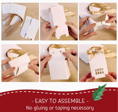 White House Shaped Gift Boxes with Gold Ribbons – Set of 24