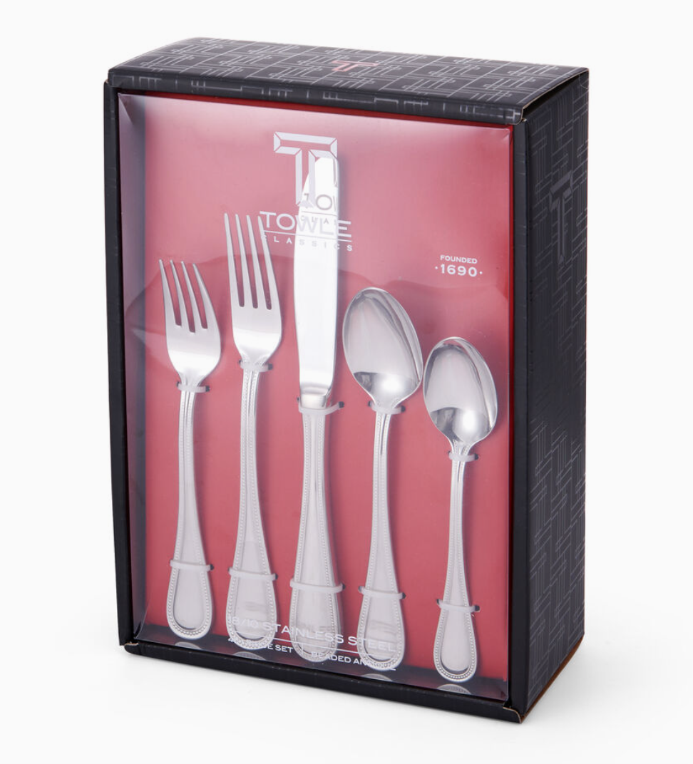 Towle Beaded Antique 45-Piece 18/10 Stainless Steel Flatware Set – Service for 8