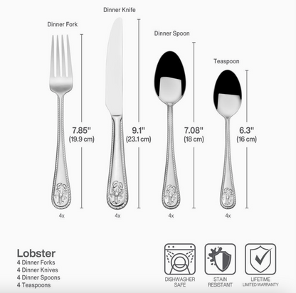 Towle Everyday Lobster 16-Piece Stainless Steel Flatware Set – Service for 4