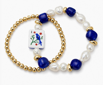 Ellison + Young Mahjong Tile Beaded Bracelet – 2-Piece Set, 7 Styles