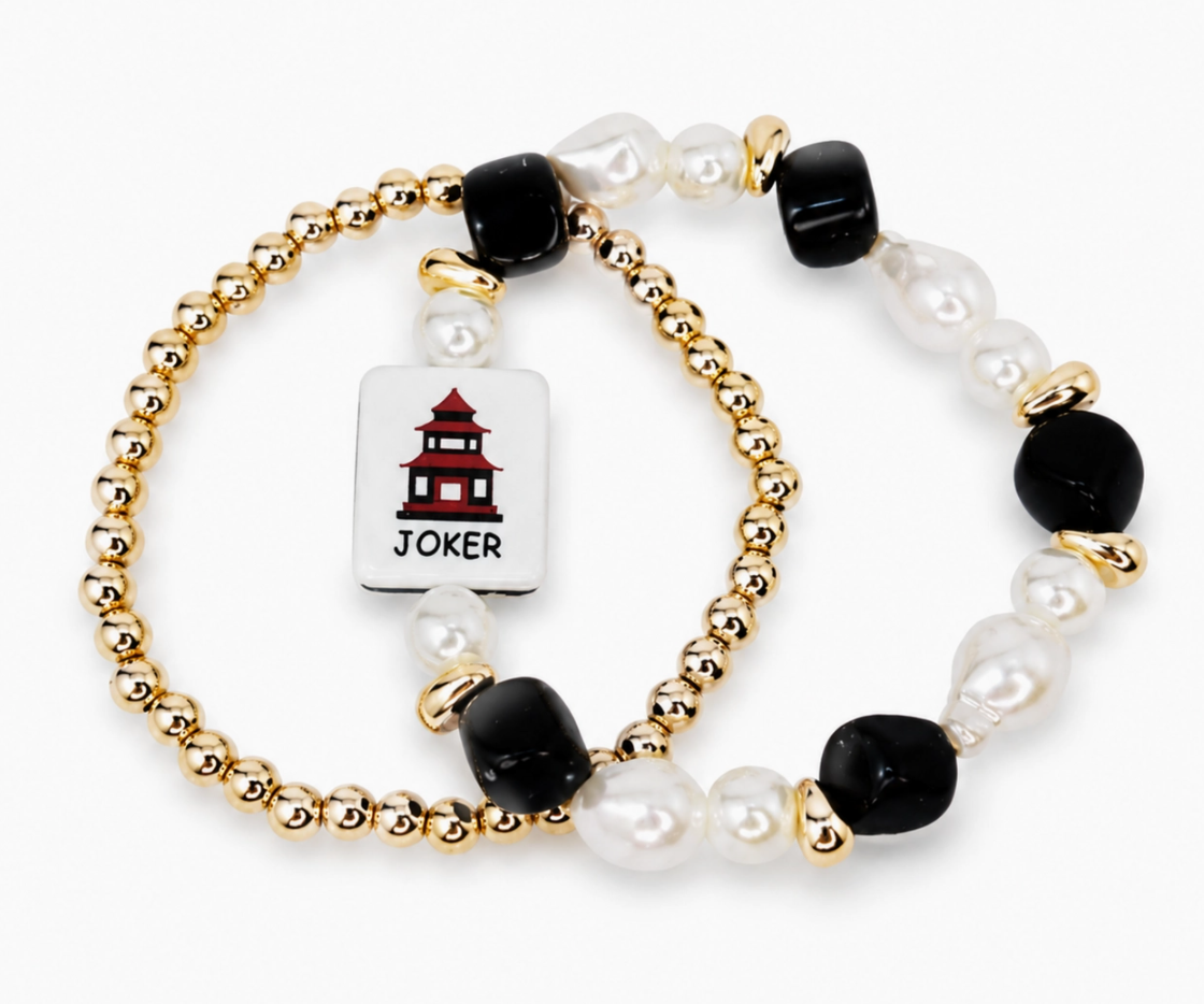 Ellison + Young Mahjong Tile Beaded Bracelet – 2-Piece Set, 7 Styles