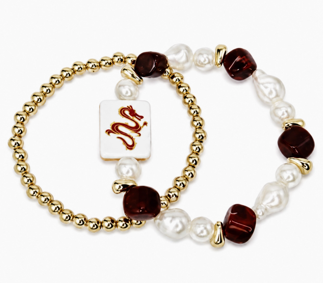 Ellison + Young Mahjong Tile Beaded Bracelet – 2-Piece Set, 7 Styles