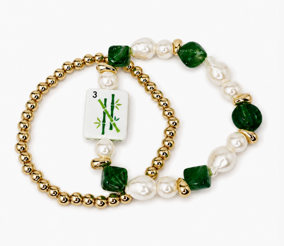 Ellison + Young Mahjong Tile Beaded Bracelet – 2-Piece Set, 7 Styles