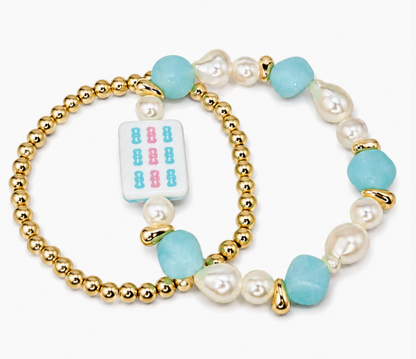 Ellison + Young Mahjong Tile Beaded Bracelet – 2-Piece Set, 7 Styles