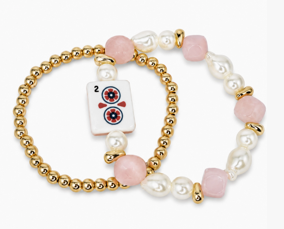 Ellison + Young Mahjong Tile Beaded Bracelet – 2-Piece Set, 7 Styles