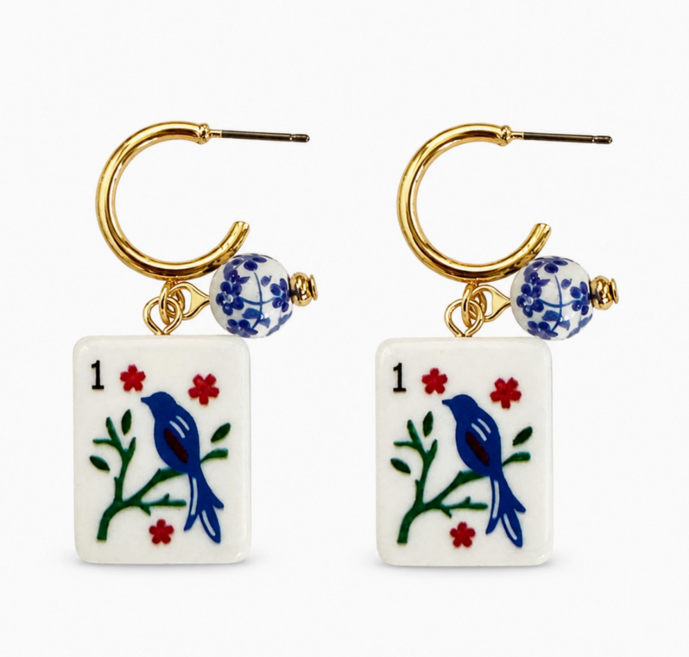 Ellison + Young Mahjong Tile Charm Hoop Earrings – 3 Styles