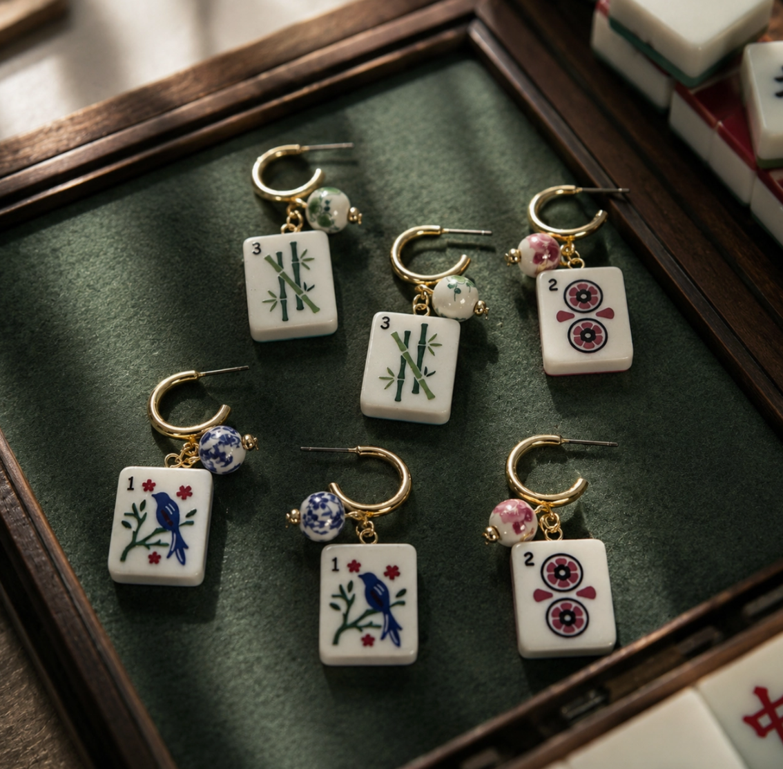 Ellison + Young Mahjong Tile Charm Hoop Earrings – 3 Styles