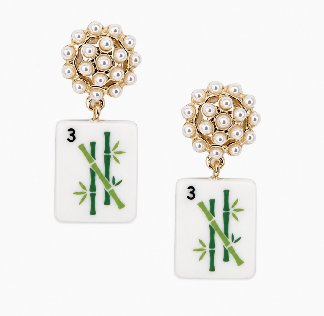 Ellison + Young Mahjong Tile Pearl Cluster Drop Earrings – 5 Styles