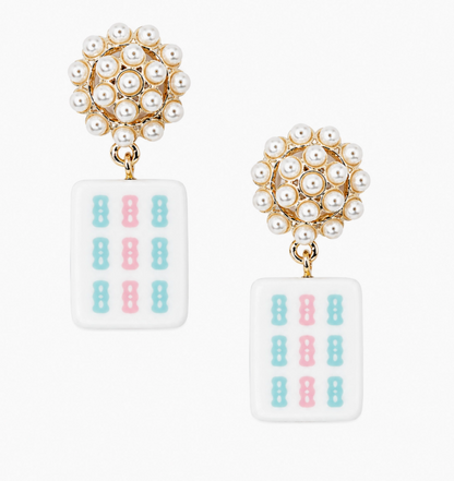 Ellison + Young Mahjong Tile Pearl Cluster Drop Earrings – 5 Styles