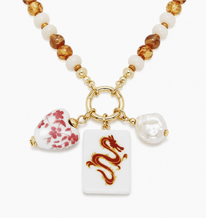 Ellison + Young Mahjong Tile Charm Beaded Necklace – 6 Styles