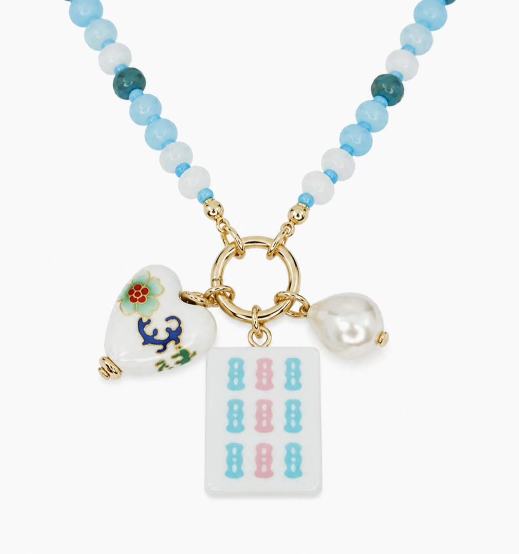 Ellison + Young Mahjong Tile Charm Beaded Necklace – 6 Styles