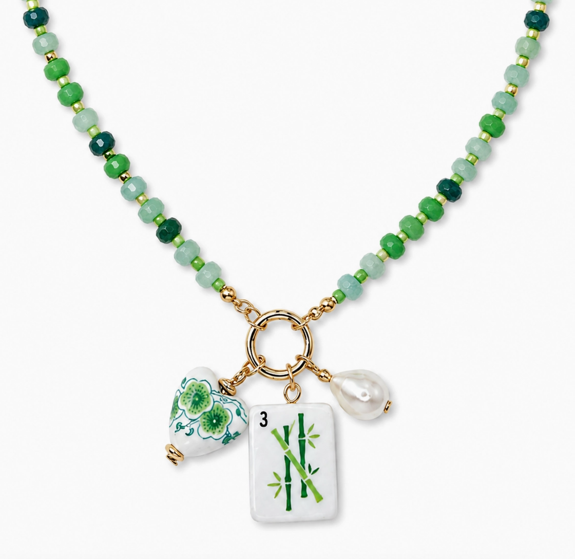 Ellison + Young Mahjong Tile Charm Beaded Necklace – 6 Styles