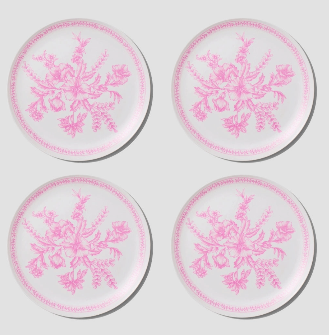 Coterie Bamboo Pink Toile Small Plates – Set of 4