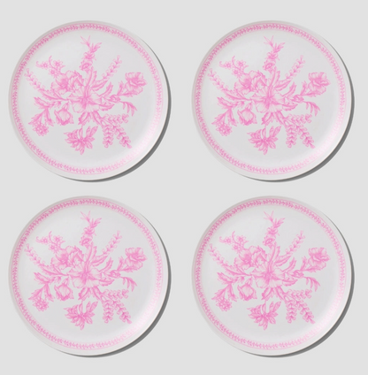Coterie Bamboo Pink Toile Small Plates – Set of 4