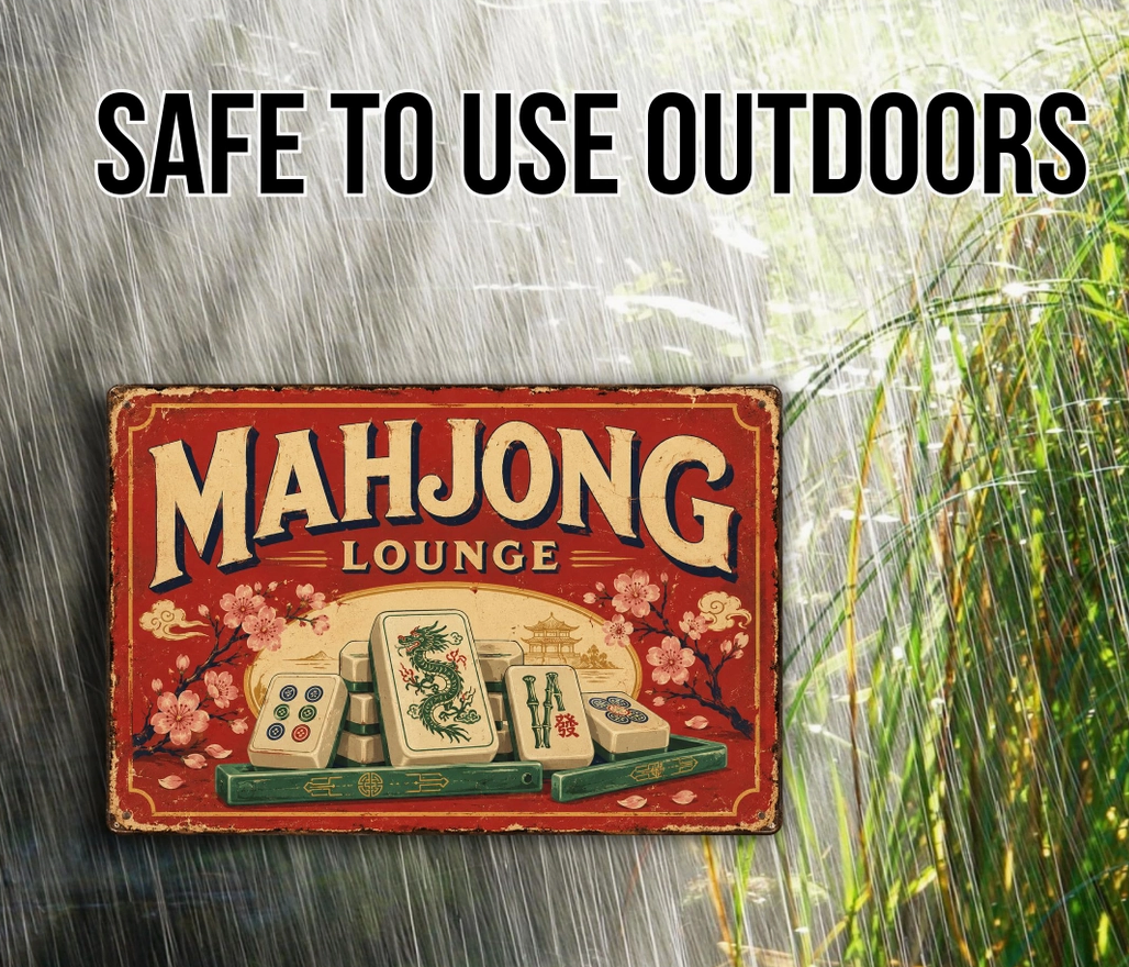 Vintage Mahjong Lounge Metal Sign – 8" x 12"