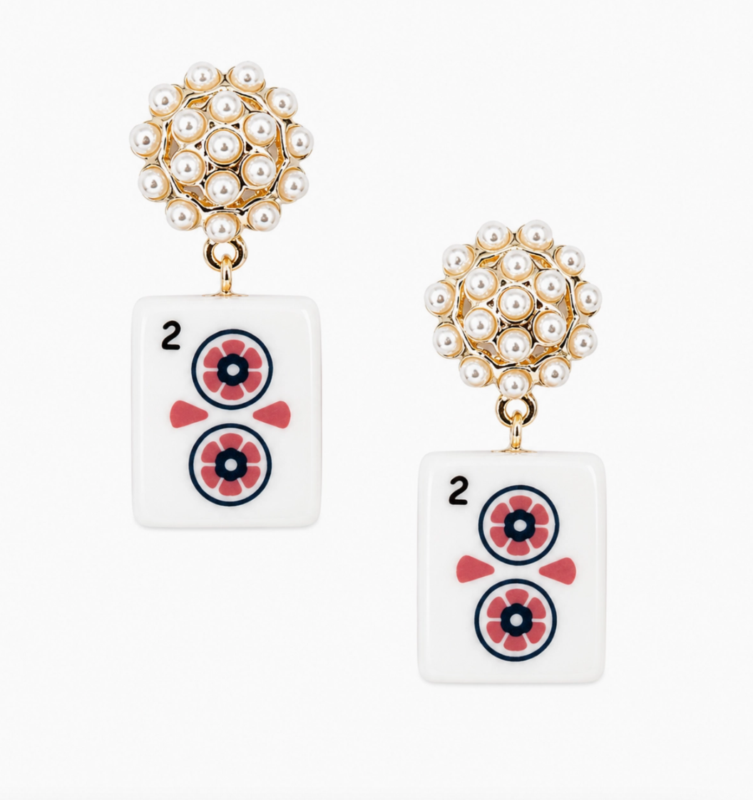 Ellison + Young Mahjong Tile Pearl Cluster Drop Earrings – 5 Styles
