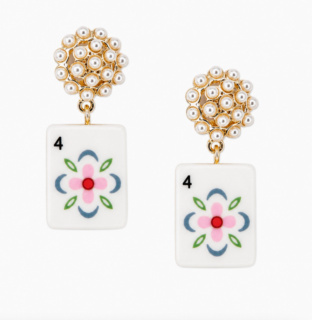 Ellison + Young Mahjong Tile Pearl Cluster Drop Earrings – 5 Styles
