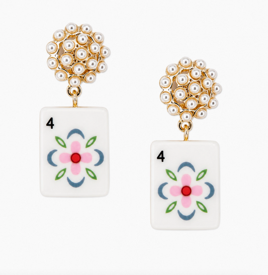 Ellison + Young Mahjong Tile Pearl Cluster Drop Earrings – 5 Styles