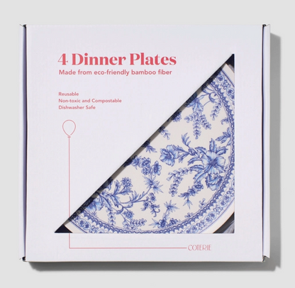 Coterie Bamboo Blue Toile Large Plates – Set of 4