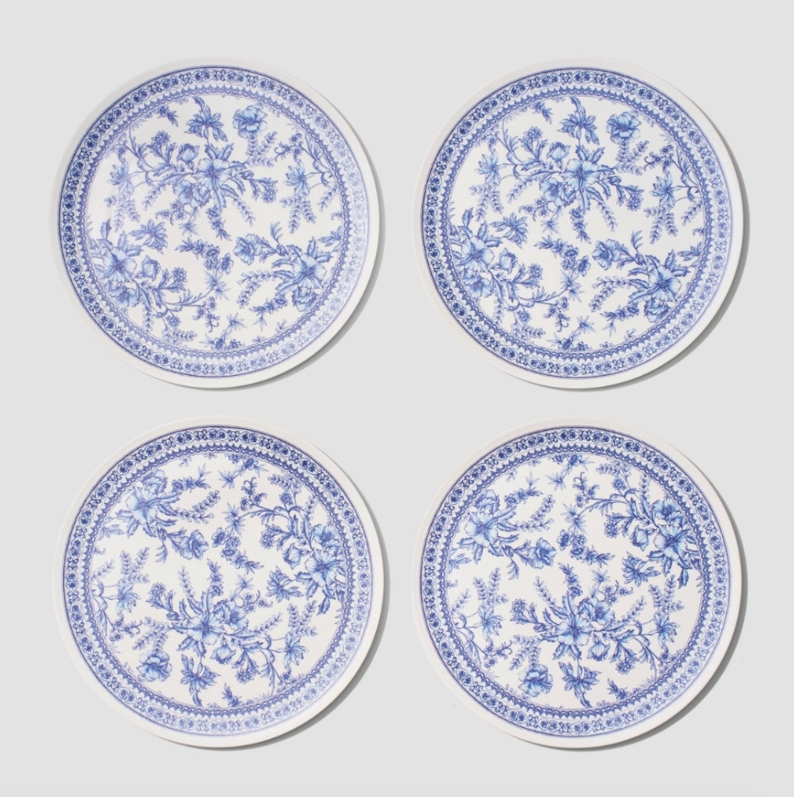 Coterie Bamboo Blue Toile Large Plates – Set of 4