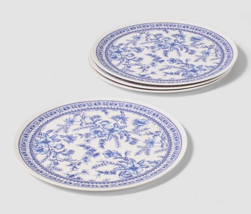 Coterie Bamboo Blue Toile Large Plates – Set of 4