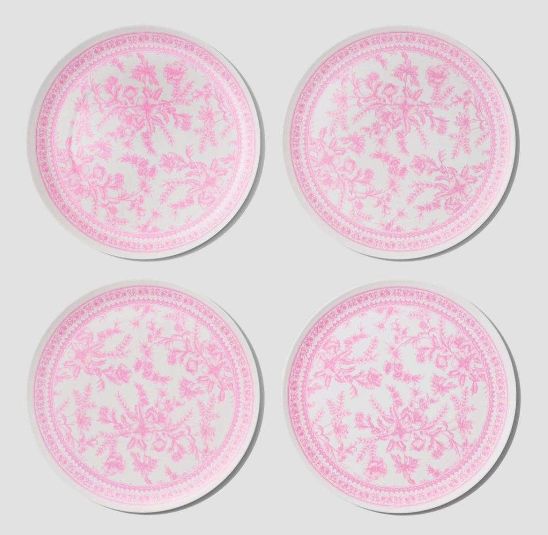 Coterie Bamboo Pink Toile Large Plates – Set of 4