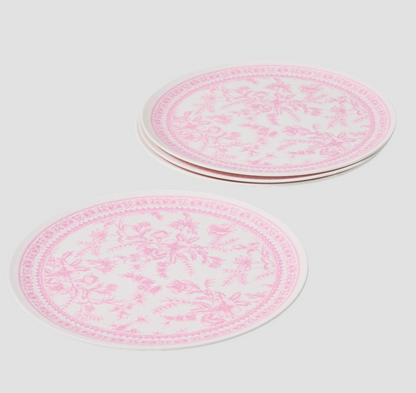 Coterie Bamboo Pink Toile Large Plates – Set of 4