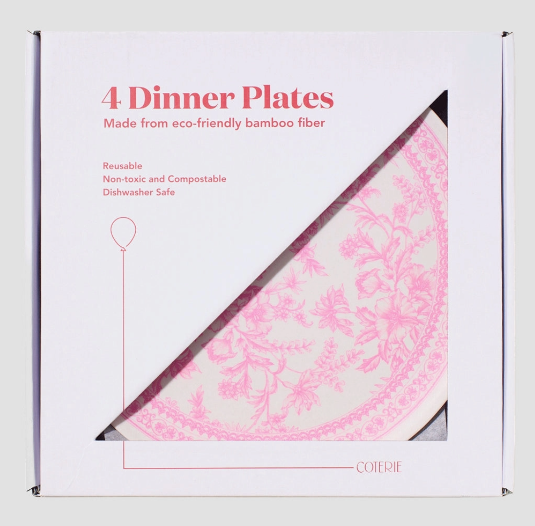 Coterie Bamboo Pink Toile Large Plates – Set of 4