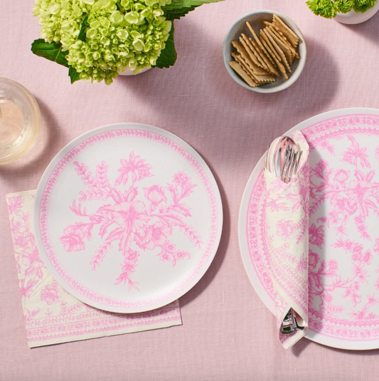 Coterie Bamboo Pink Toile Large Plates – Set of 4