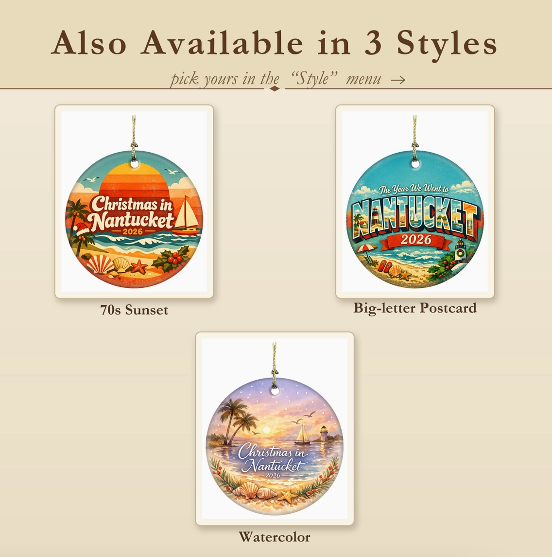 Nantucket Christmas 2026 Keepsake Ornament – 3 Styles