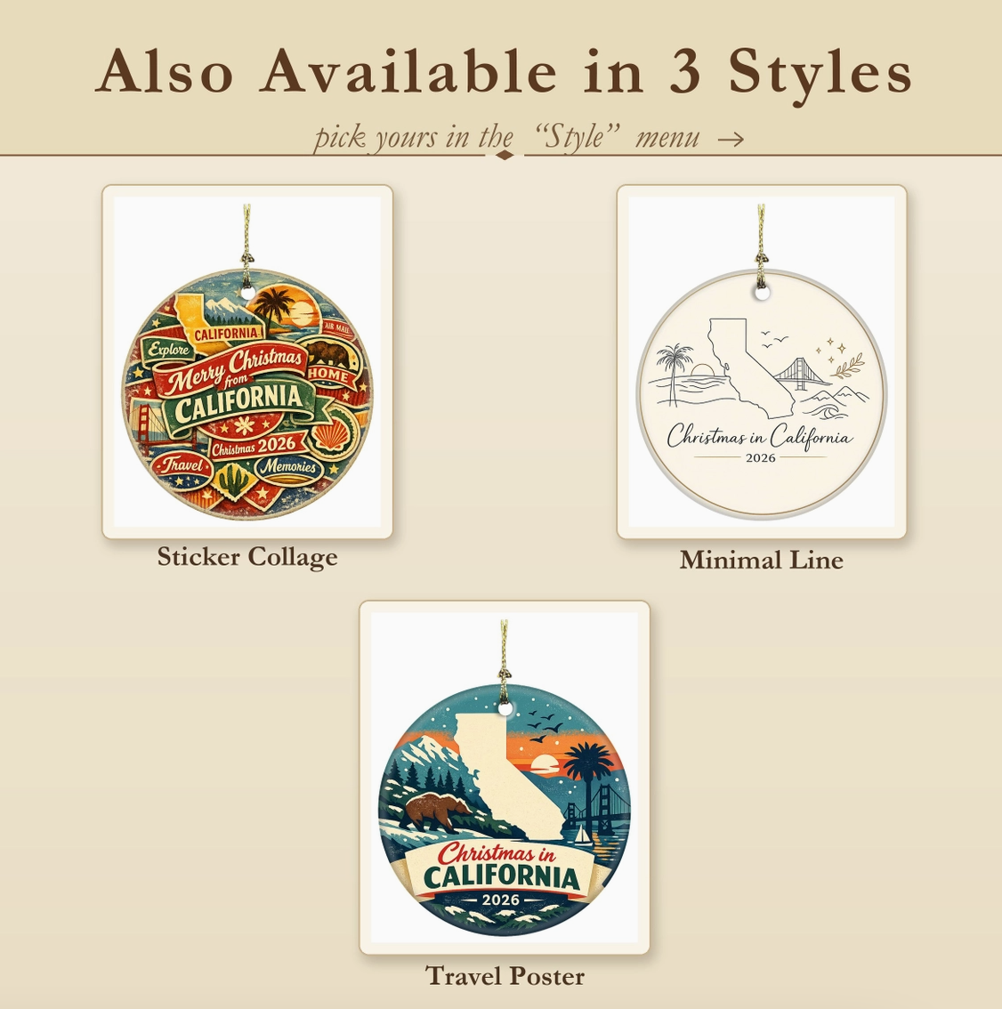 California Christmas 2026 Keepsake Ornament – 3 Styles