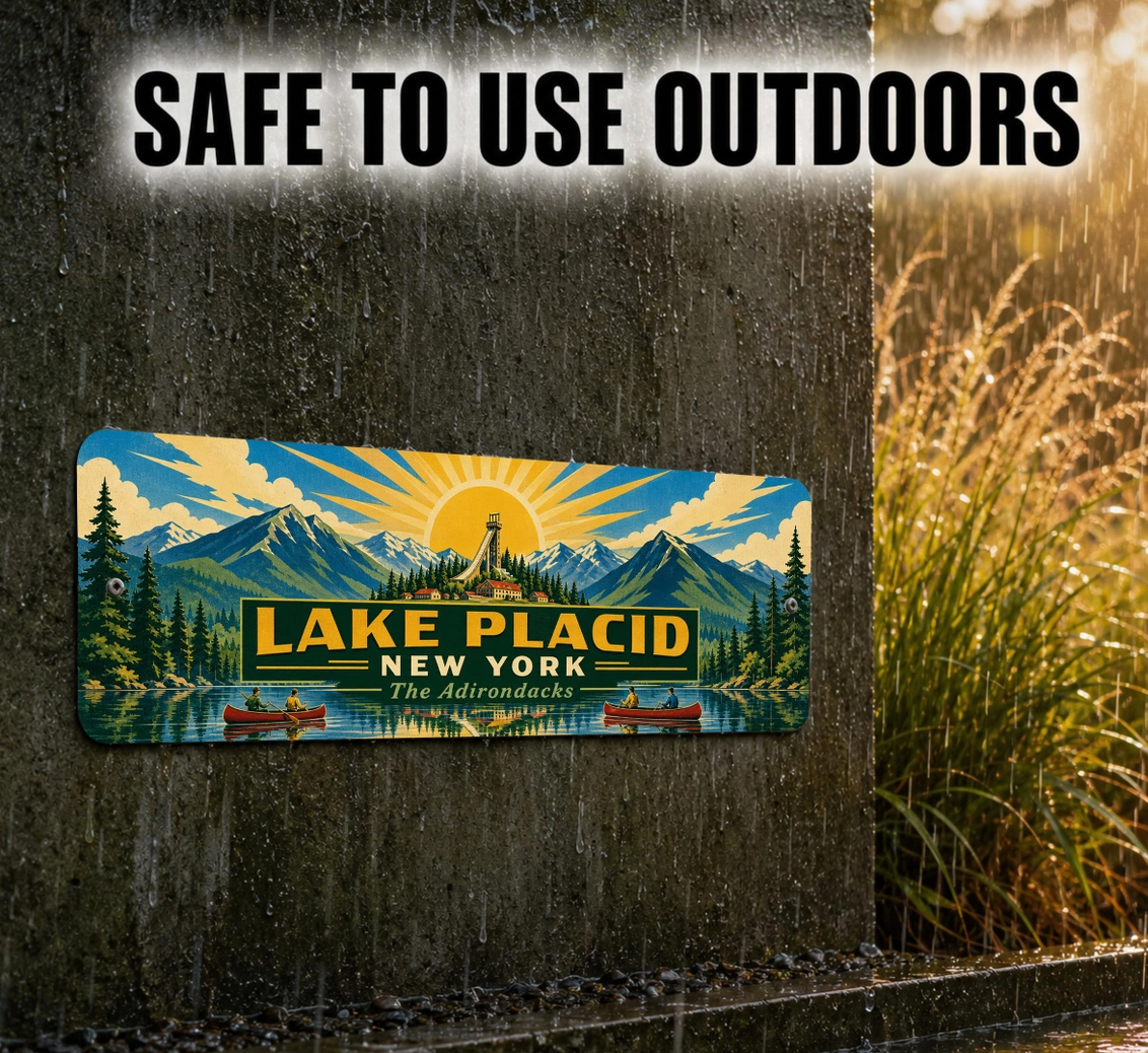 Lake Placid New York Metal Sign – 15" x 5", 4 Styles
