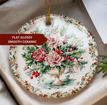 Vintage Christmas Floral China Plate Ceramic Ornament