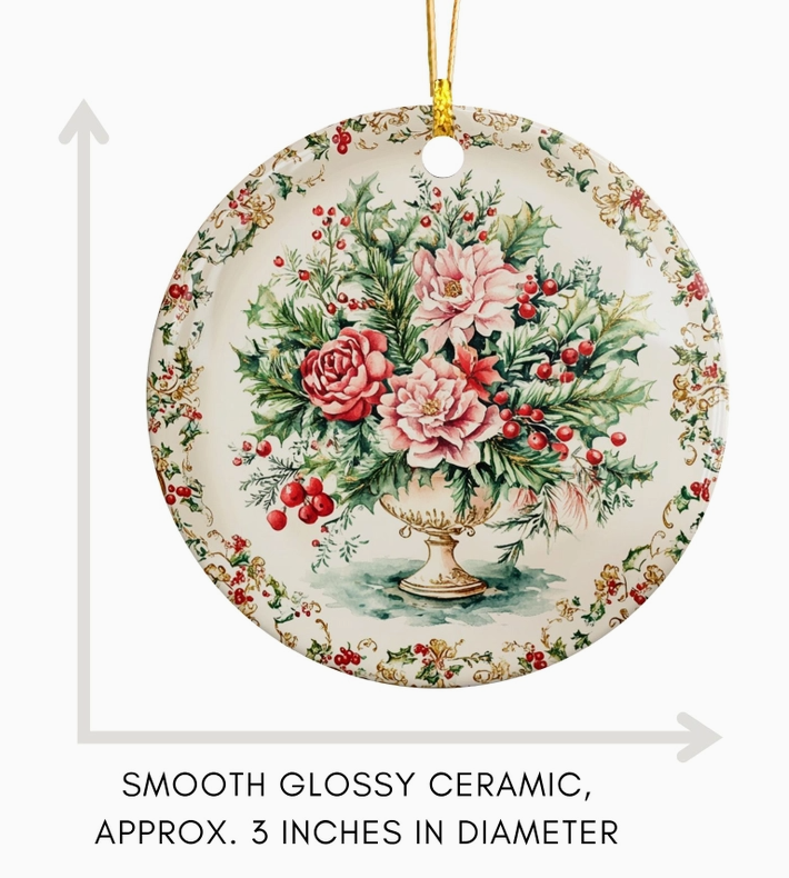 Vintage Christmas Floral China Plate Ceramic Ornament