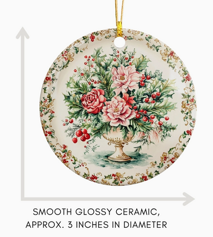 Vintage Christmas Floral China Plate Ceramic Ornament