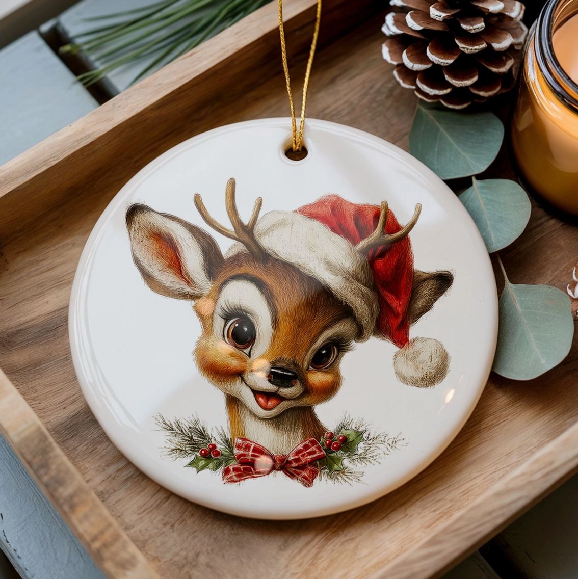 Vintage Reindeer Christmas Ornament – Nostalgic Holiday Ceramic Keepsake