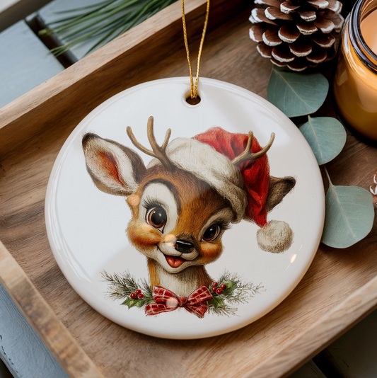 Vintage Reindeer Christmas Ornament – Nostalgic Holiday Ceramic Keepsake