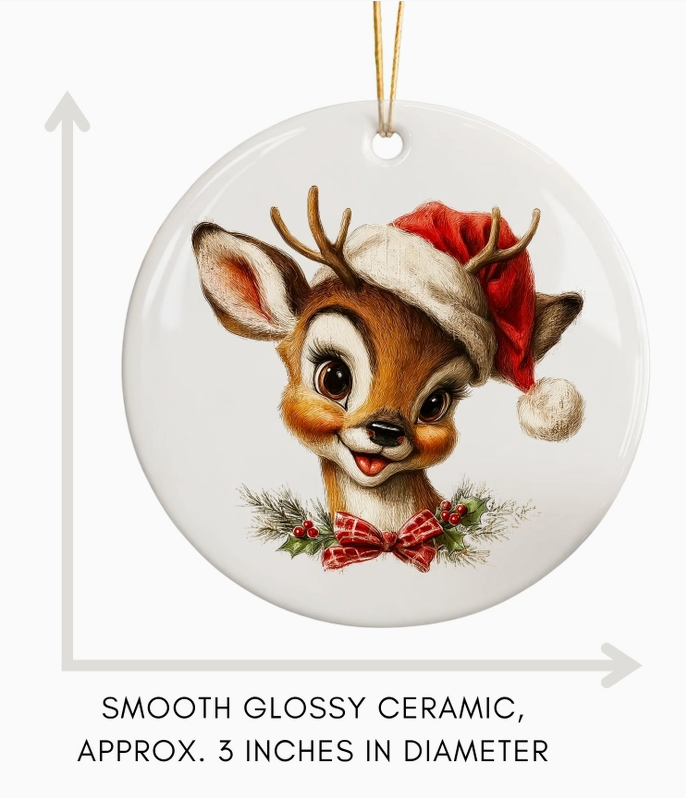 Vintage Reindeer Christmas Ornament – Nostalgic Holiday Ceramic Keepsake