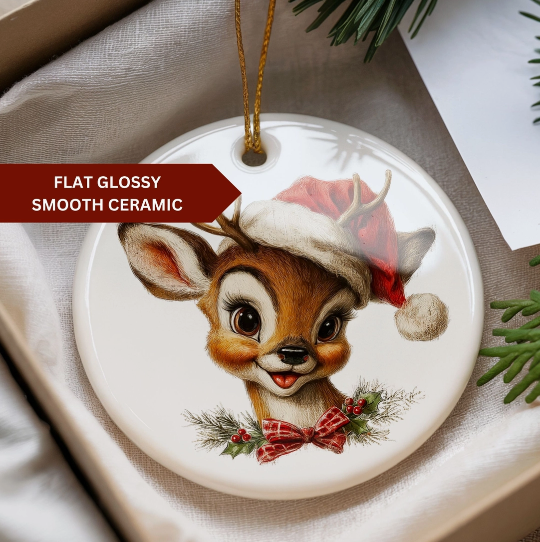 Vintage Reindeer Christmas Ornament – Nostalgic Holiday Ceramic Keepsake