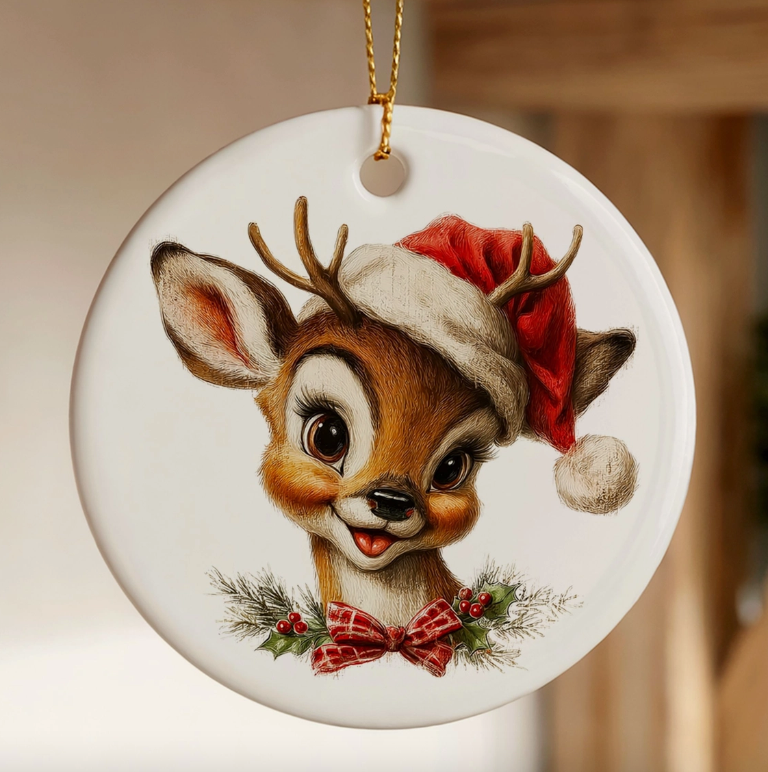 Vintage Reindeer Christmas Ornament – Nostalgic Holiday Ceramic Keepsake