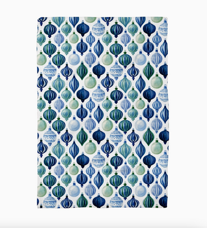 Blue Christmas Chinoiserie Ornament Waffle Weave Kitchen Towel