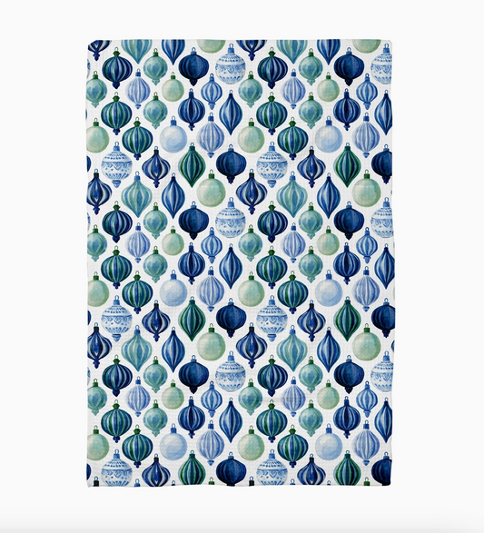 Blue Christmas Chinoiserie Ornament Waffle Weave Kitchen Towel